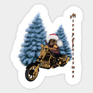 Merry christmas, funny mouse on a motorcycle with christmas hat Sticker